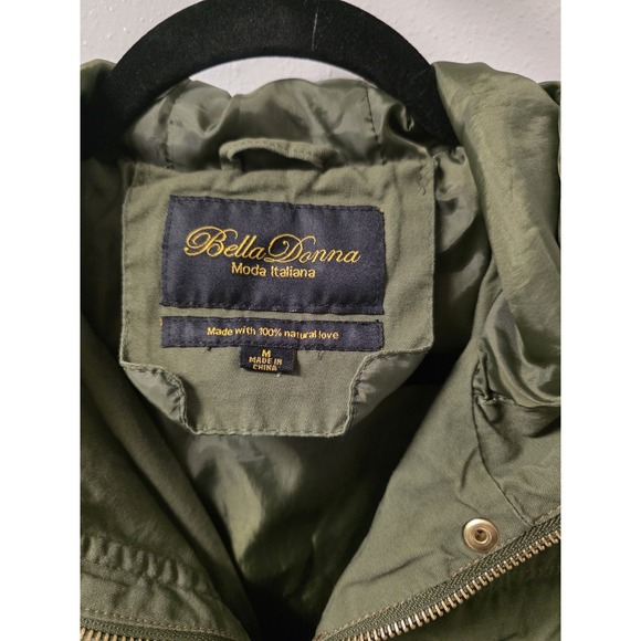 Bella Donna Olive Green Utility Jacket Women's Medium Hooded Zip Cotton - Picture 4 of 10